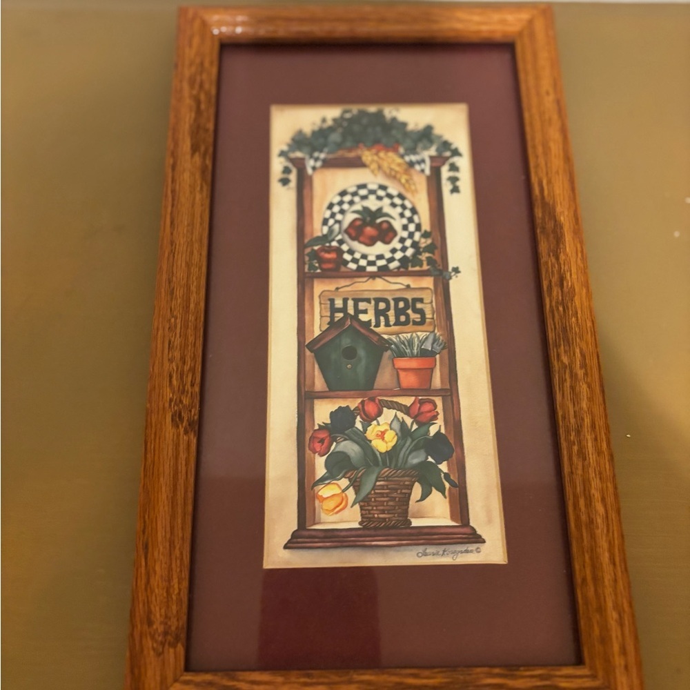 Framed 'Herbs' Botanical Shelf Print - Brown Frame